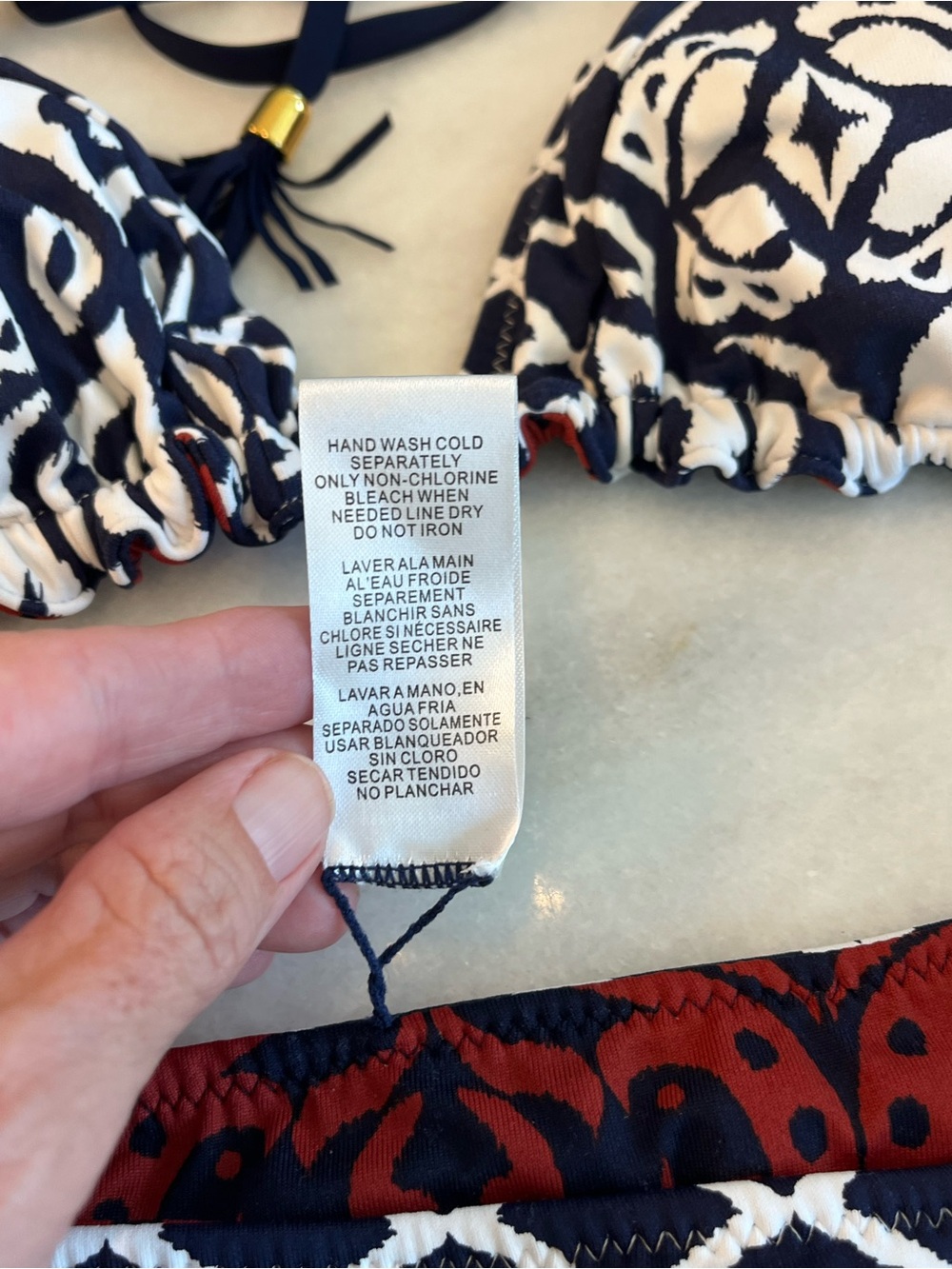 Tommy Bahama Reversible Ikat Diamonds Navy White Brick String Bikini Size XS - Picture 7 of 12